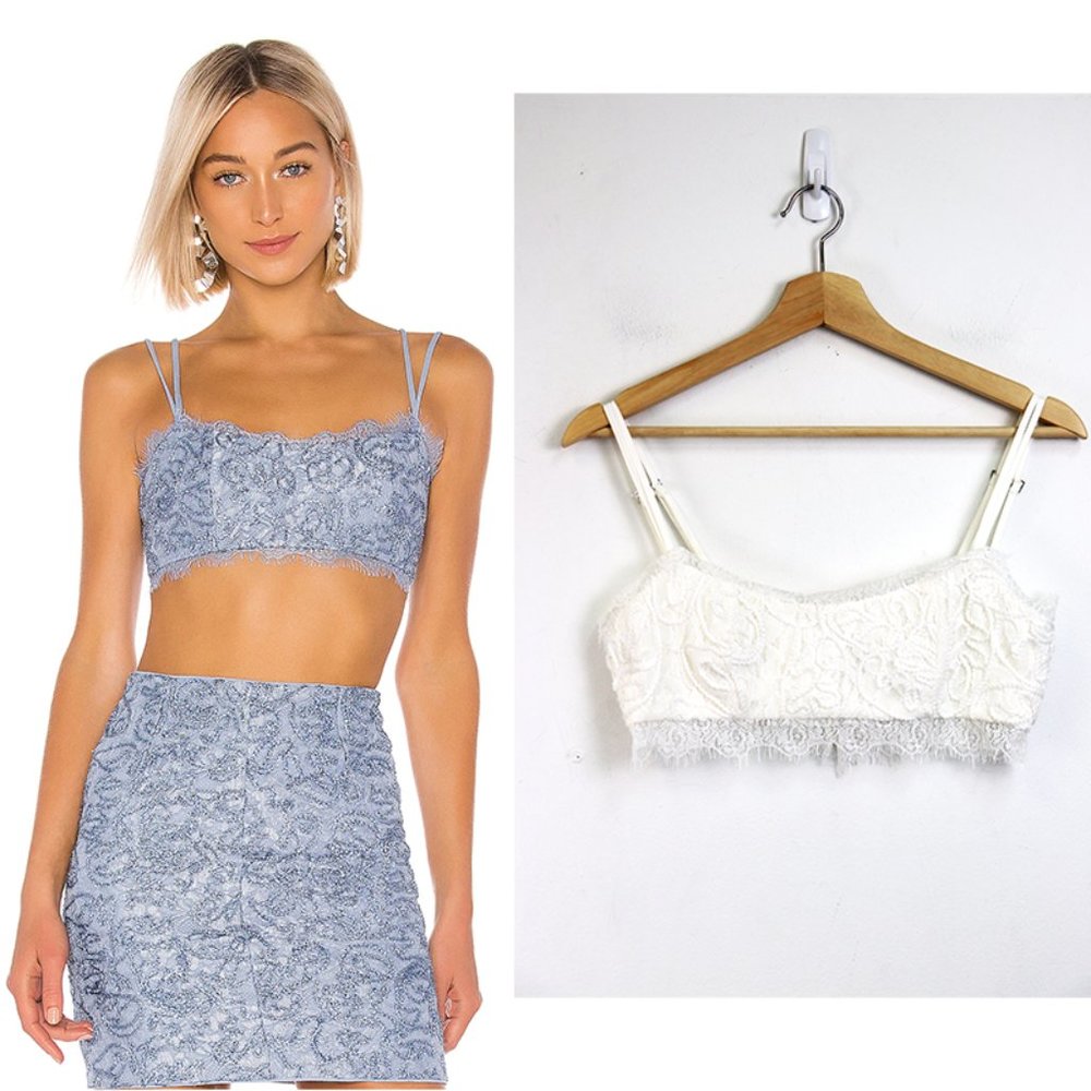 NBD Angelica Embroidered Lace Trim Mini Crop Top S - Picture 1 of 6